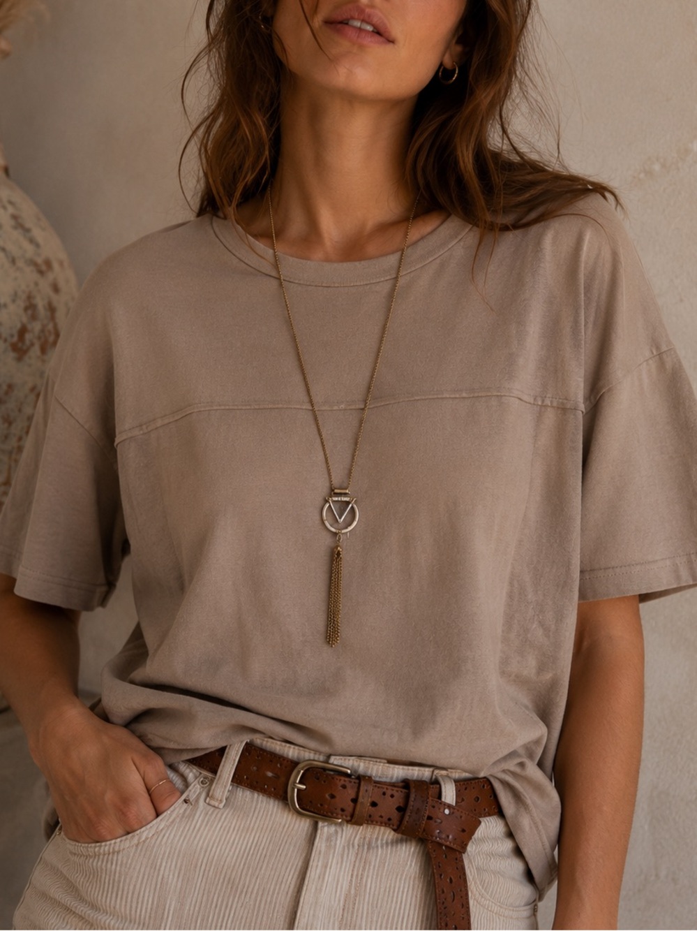 Long Layering Gold Chain With Geometric Triangle White Marble Tassel Pendant